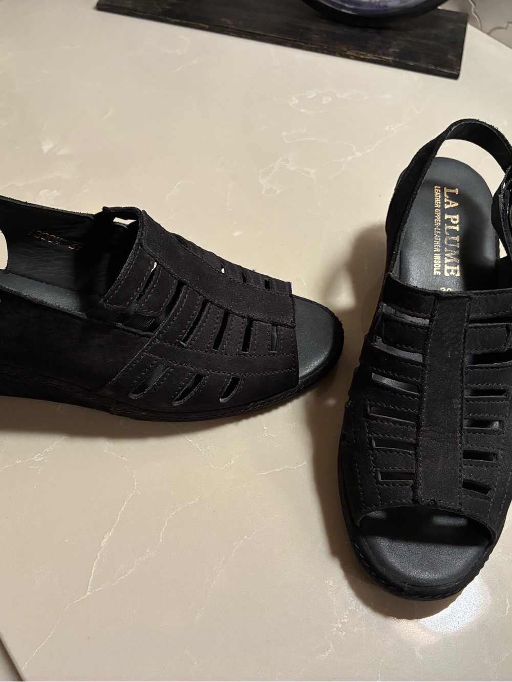 Black La Plume suede like Cutout Slingback Sandals